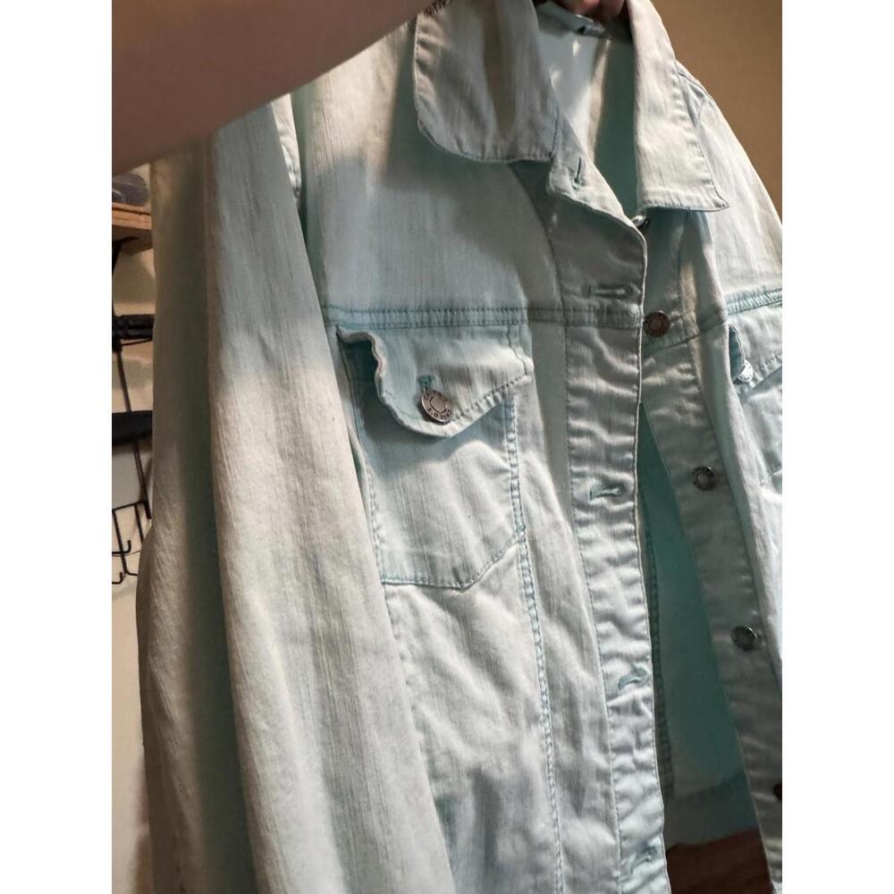 Chicos Basic Stretch Cotton Denim Jacket Teal Tur… - image 7
